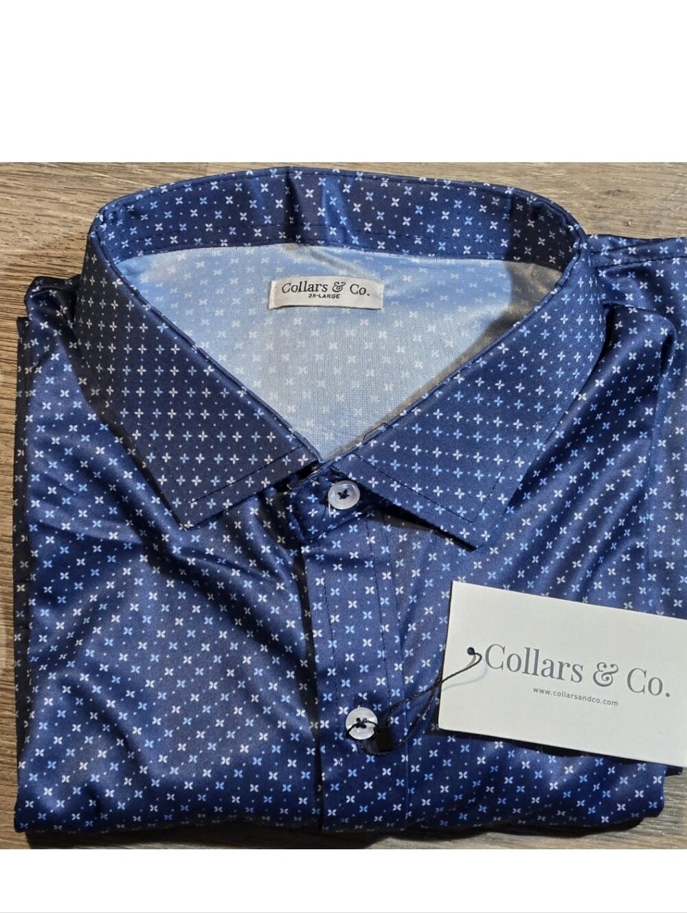 NWT Collars & Co Dress Shirt Men's Size 3XL XXXL Geometric Stars AOP Blue Polo